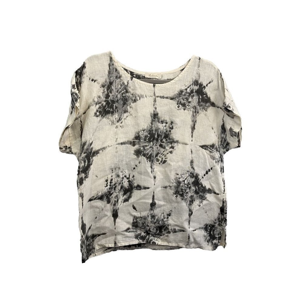 Bellamia Linen Blouse Women Medium Made In Italy Short Sleeve Tie Dye